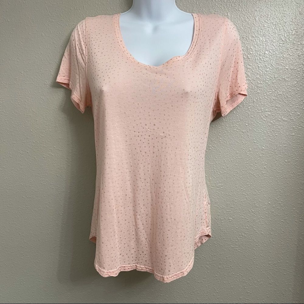 Juicy Couture Peach Colored With Gold Metallic Spots Design Blouse Size Large